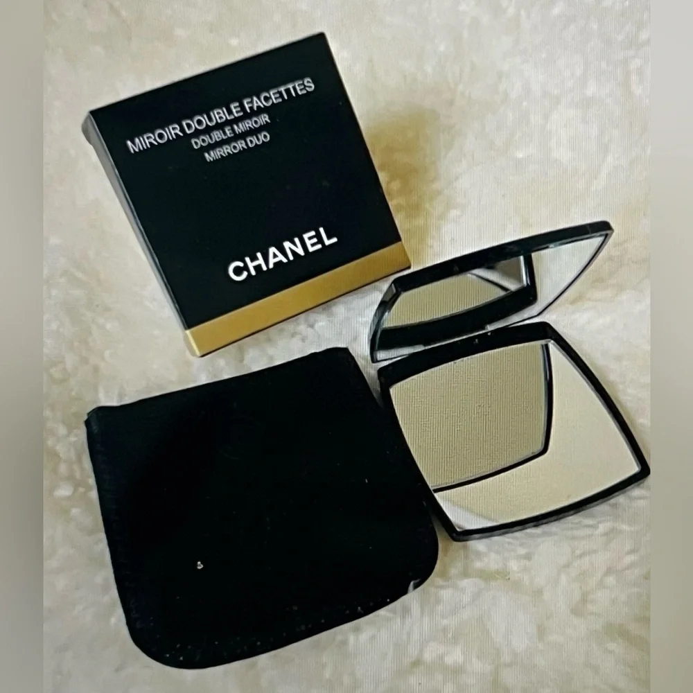 CHANEL MIROIR DOUBLE SIDED Black Slimline Mirror Compact Duo/Velvet Pouc… - Picture 2 of 9